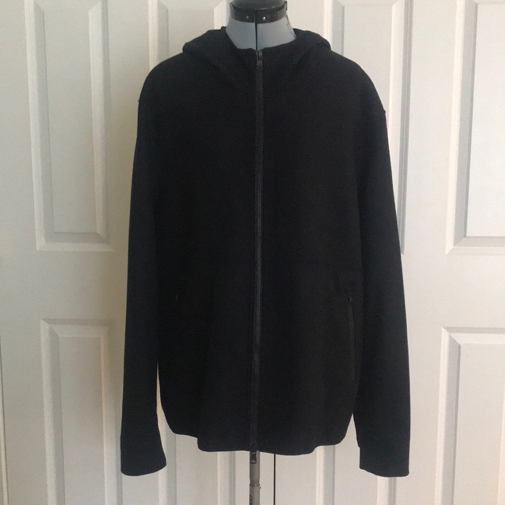 Banana Republic Mario Bellucci Black Wool Zip Front Jacket with Hood XL